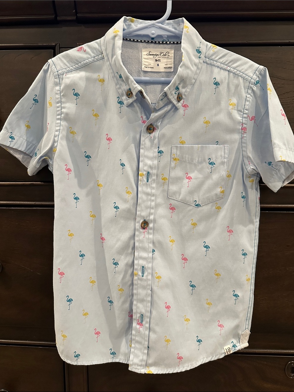 Sovereign Code Light Blue Short-Sleeve Flamingo Button-Down Shirt